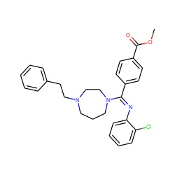 COC(=O)c1ccc(/C(=N/c2ccccc2Cl)N2CCCN(CCc3ccccc3)CC2)cc1 ZINC000100888862