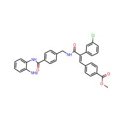 COC(=O)c1ccc(/C=C(/C(=O)NCc2ccc(C(=O)Nc3ccccc3N)cc2)c2cccc(Cl)c2)cc1 ZINC000059263399