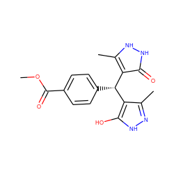 COC(=O)c1ccc([C@@H](c2c(C)n[nH]c2O)c2c(C)[nH][nH]c2=O)cc1 ZINC000004115326