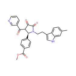 COC(=O)c1ccc([C@H]2C(C(=O)c3cccnc3)C(=O)C(=O)N2CCc2c[nH]c3cc(C)ccc23)cc1 ZINC000143812591