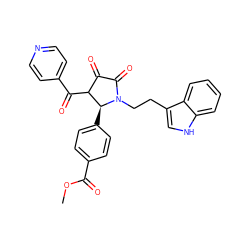 COC(=O)c1ccc([C@H]2C(C(=O)c3ccncc3)C(=O)C(=O)N2CCc2c[nH]c3ccccc23)cc1 ZINC000143574511