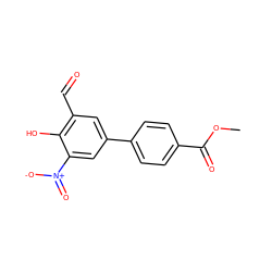 COC(=O)c1ccc(-c2cc(C=O)c(O)c([N+](=O)[O-])c2)cc1 ZINC000143517818