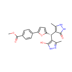 COC(=O)c1ccc(-c2ccc([C@@H](c3c(C)n[nH]c3O)c3c(C)[nH][nH]c3=O)o2)cc1 ZINC000004540780