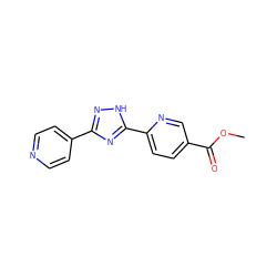 COC(=O)c1ccc(-c2nc(-c3ccncc3)n[nH]2)nc1 ZINC000014976831