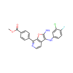 COC(=O)c1ccc(-c2nccc3c(Nc4ccc(F)c(Cl)c4)c(N)oc23)cc1 ZINC000222811478