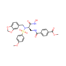 COC(=O)c1ccc(C(=O)NC[C@H](C(=O)NO)N(Cc2ccc3c(c2)OCO3)S(=O)(=O)c2ccc(OC)cc2)cc1 ZINC000026185964