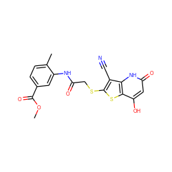 COC(=O)c1ccc(C)c(NC(=O)CSc2sc3c(O)cc(=O)[nH]c3c2C#N)c1 ZINC000013568729