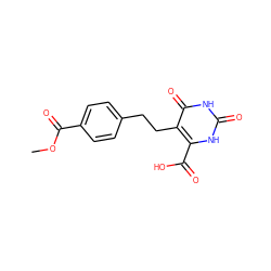 COC(=O)c1ccc(CCc2c(C(=O)O)[nH]c(=O)[nH]c2=O)cc1 ZINC001772599469