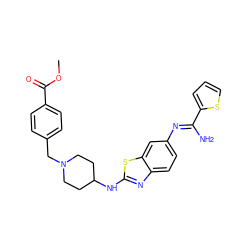 COC(=O)c1ccc(CN2CCC(Nc3nc4ccc(/N=C(\N)c5cccs5)cc4s3)CC2)cc1 ZINC000028818941