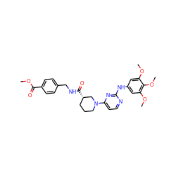 COC(=O)c1ccc(CNC(=O)[C@H]2CCCN(c3ccnc(Nc4cc(OC)c(OC)c(OC)c4)n3)C2)cc1 ZINC000084632342