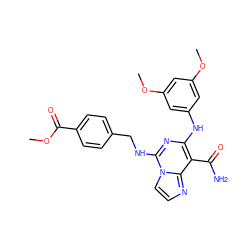 COC(=O)c1ccc(CNc2nc(Nc3cc(OC)cc(OC)c3)c(C(N)=O)c3nccn23)cc1 ZINC000040880131