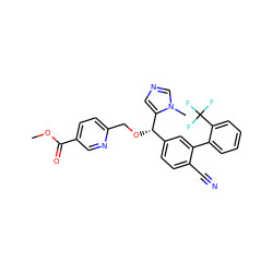 COC(=O)c1ccc(CO[C@@H](c2ccc(C#N)c(-c3ccccc3C(F)(F)F)c2)c2cncn2C)nc1 ZINC000028336703