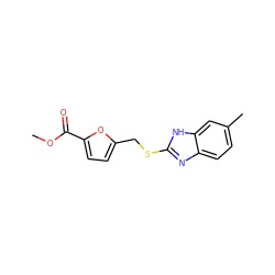 COC(=O)c1ccc(CSc2nc3ccc(C)cc3[nH]2)o1 ZINC000006506654