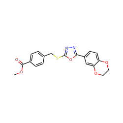 COC(=O)c1ccc(CSc2nnc(-c3ccc4c(c3)OCCO4)o2)cc1 ZINC000084669248