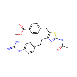 COC(=O)c1ccc(Cc2sc(NC(C)=O)nc2CCc2ccc(NC(=N)N)cc2)cc1 ZINC000096258714