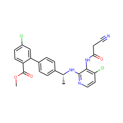 COC(=O)c1ccc(Cl)cc1-c1ccc([C@@H](C)Nc2nccc(Cl)c2NC(=O)CC#N)cc1 ZINC000013586347