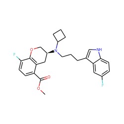 COC(=O)c1ccc(F)c2c1C[C@H](N(CCCc1c[nH]c3ccc(F)cc13)C1CCC1)CO2 ZINC000040411449