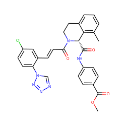 COC(=O)c1ccc(NC(=O)[C@H]2c3c(C)cccc3CCN2C(=O)/C=C/c2cc(Cl)ccc2-n2cnnn2)cc1 ZINC001772655800