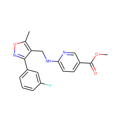 COC(=O)c1ccc(NCc2c(-c3cccc(F)c3)noc2C)nc1 ZINC000143252510