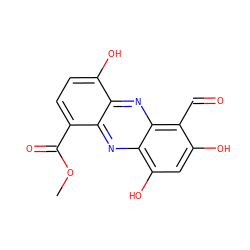 COC(=O)c1ccc(O)c2nc3c(C=O)c(O)cc(O)c3nc12 ZINC000013130211