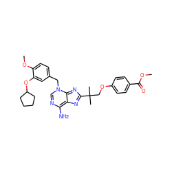 COC(=O)c1ccc(OCC(C)(C)c2nc3c(N)ncn(Cc4ccc(OC)c(OC5CCCC5)c4)c-3n2)cc1 ZINC000101368078