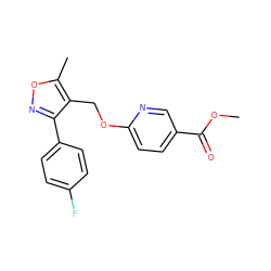 COC(=O)c1ccc(OCc2c(-c3ccc(F)cc3)noc2C)nc1 ZINC000143232824