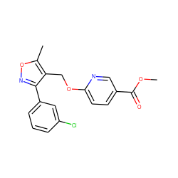 COC(=O)c1ccc(OCc2c(-c3cccc(Cl)c3)noc2C)nc1 ZINC000142547896