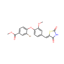 COC(=O)c1ccc(Oc2ccc(/C=C3\SC(=O)NC3=O)cc2OC)c(Br)c1 ZINC000066076612