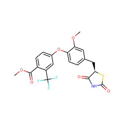 COC(=O)c1ccc(Oc2ccc(C[C@H]3SC(=O)NC3=O)cc2OC)cc1C(F)(F)F ZINC000066073619