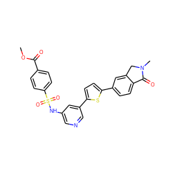 COC(=O)c1ccc(S(=O)(=O)Nc2cncc(-c3ccc(-c4ccc5c(c4)CN(C)C5=O)s3)c2)cc1 ZINC000145469849