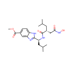 COC(=O)c1ccc2[nH]c([C@H](CC(C)C)NC(=O)[C@@H](CC(=O)NO)CC(C)C)nc2c1 ZINC000029344715