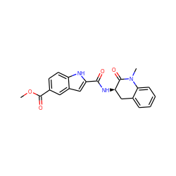 COC(=O)c1ccc2[nH]c(C(=O)N[C@@H]3Cc4ccccc4N(C)C3=O)cc2c1 ZINC000013587909