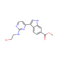 COC(=O)c1ccc2c(-c3ccnc(NCCO)n3)c[nH]c2c1 ZINC000072107271