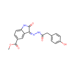 COC(=O)c1ccc2c(c1)/C(=N/NC(=O)Cc1ccc(O)cc1)C(=O)N2 ZINC000072180261