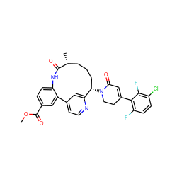 COC(=O)c1ccc2c(c1)-c1ccnc(c1)[C@@H](N1CCC(c3c(F)ccc(Cl)c3F)=CC1=O)CCC[C@@H](C)C(=O)N2 ZINC000220126693