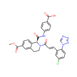 COC(=O)c1ccc2c(c1)CCN(C(=O)/C=C/c1cc(Cl)ccc1-n1cnnn1)[C@@H]2C(=O)Nc1ccc(C(=O)O)cc1 ZINC001772632237