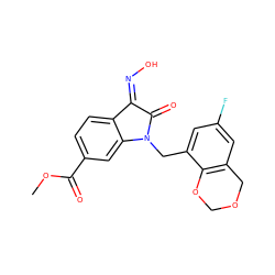 COC(=O)c1ccc2c(c1)N(Cc1cc(F)cc3c1OCOC3)C(=O)/C2=N\O ZINC000043059484