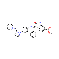 COC(=O)c1ccc2c(c1)NC(=O)/C2=C(\Nc1ccc(-n2cccc2CN2CCCCC2)cc1)c1ccccc1 ZINC001772572216