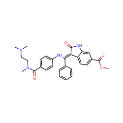 COC(=O)c1ccc2c(c1)NC(=O)/C2=C(\Nc1ccc(C(=O)N(C)CCN(C)C)cc1)c1ccccc1 ZINC000034313819