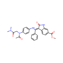 COC(=O)c1ccc2c(c1)NC(=O)/C2=C(\Nc1ccc(N(CC(=O)N(C)C)C(C)=O)cc1)c1ccccc1 ZINC000003936365