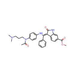 COC(=O)c1ccc2c(c1)NC(=O)/C2=C(\Nc1ccc(N(CCCN(C)C)C(C)=O)cc1)c1ccccc1 ZINC000040431008