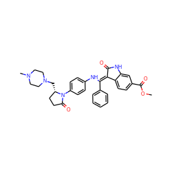 COC(=O)c1ccc2c(c1)NC(=O)/C2=C(\Nc1ccc(N2C(=O)CC[C@@H]2CN2CCN(C)CC2)cc1)c1ccccc1 ZINC000217028341