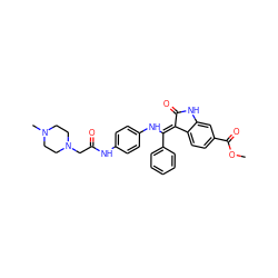 COC(=O)c1ccc2c(c1)NC(=O)/C2=C(\Nc1ccc(NC(=O)CN2CCN(C)CC2)cc1)c1ccccc1 ZINC000040392065