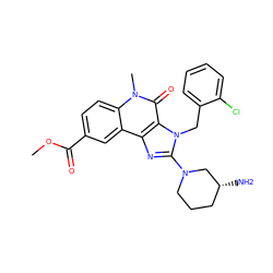 COC(=O)c1ccc2c(c1)c1nc(N3CCC[C@@H](N)C3)n(Cc3ccccc3Cl)c1c(=O)n2C ZINC000095558749