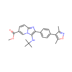 COC(=O)c1ccc2nc(-c3ccc(-c4c(C)noc4C)cc3)c(NC(C)(C)C)n2c1 ZINC000299819601