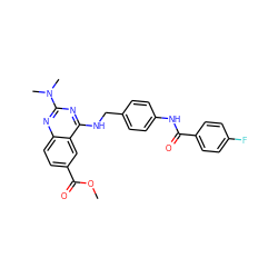 COC(=O)c1ccc2nc(N(C)C)nc(NCc3ccc(NC(=O)c4ccc(F)cc4)cc3)c2c1 ZINC000142202340