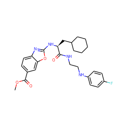 COC(=O)c1ccc2nc(N[C@@H](CC3CCCCC3)C(=O)NCCNc3ccc(F)cc3)oc2c1 ZINC000014971599