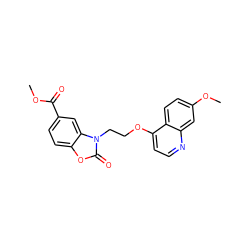 COC(=O)c1ccc2oc(=O)n(CCOc3ccnc4cc(OC)ccc34)c2c1 ZINC000653737693