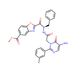 COC(=O)c1ccc2oc(C(=O)[C@@H](Cc3ccccc3)NC(=O)Cn3c(-c4cccc(C)c4)ncc(N)c3=O)nc2c1 ZINC000028756298