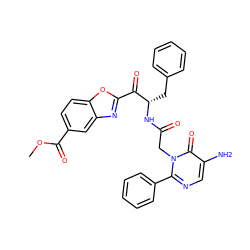 COC(=O)c1ccc2oc(C(=O)[C@H](Cc3ccccc3)NC(=O)Cn3c(-c4ccccc4)ncc(N)c3=O)nc2c1 ZINC000028757423